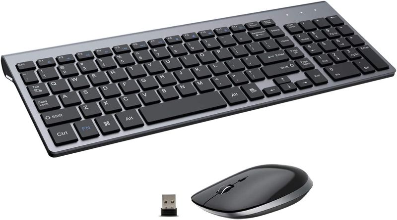 Photo 1 of Wireless Keyboard and Mouse - 2.4G USB Ergonomic Full Size Compact Wireless Keyboard Mouse Combo for PC Computer Laptop Windows mac MacBook - Black Grey
