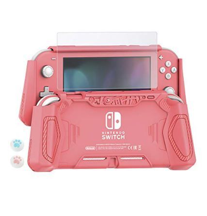 Photo 1 of Letobee Protective Case for Nintendo Switch Lite, Pink Protector Comfortable Handheld Anti Scratch Shock-Proof, with High Clear Screen Protector & 2 Cute Thumb Grip Caps (Coral)
