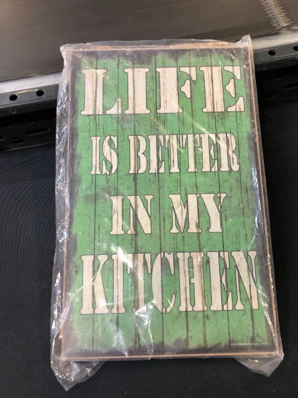Photo 2 of Blackwater Trading Light Green Life is Better in My Kitchen Rustic Sign Plaque 10"x16"
