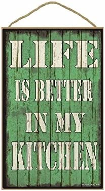 Photo 1 of Blackwater Trading Light Green Life is Better in My Kitchen Rustic Sign Plaque 10"x16"

