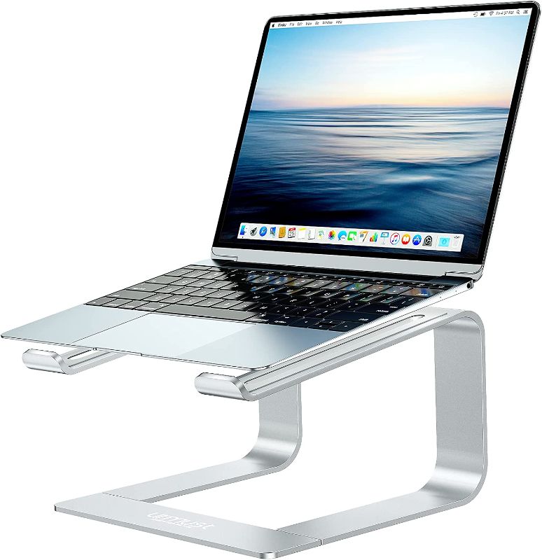 Photo 1 of Urmust Laptop Stand for Desk Aluminum Computer Stand for Laptop Riser Holder Notebook Stand Compatible with MacBook Air Pro, Dell, HP, Lenovo Samsung, Alienware All Laptops 11-15.6"(Silver)
