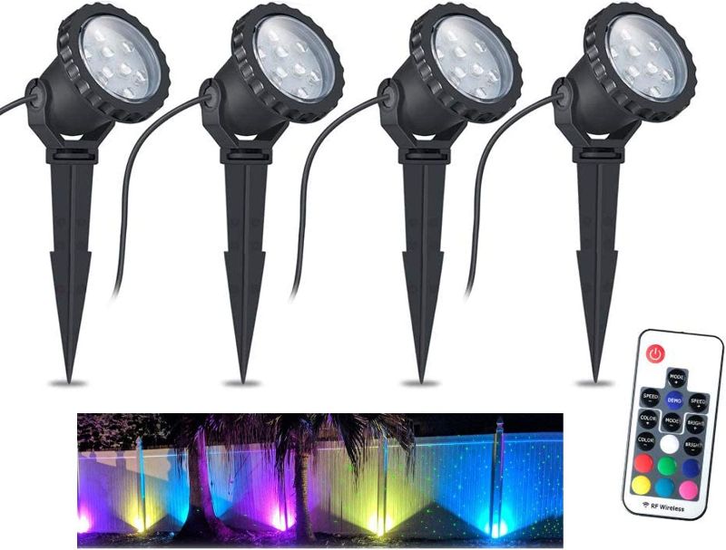 Photo 1 of COVOART Color Changing LED Landscape Lights 12W Landscape Lighting IP66 Waterproof LED Garden Pathway Lights Walls Trees Outdoor Spotlights with Spike Stand, Outdoor Landscaping Lights, 4 Pack
