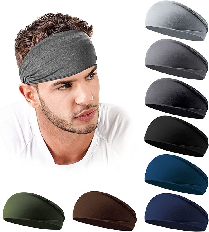 Photo 1 of 8 PCS Sport Headbands for Men Workout Hair Band Athletic Sweatbands Non-Slip Moisture Wicking Unisex Head Bands for Running Cycling Training
