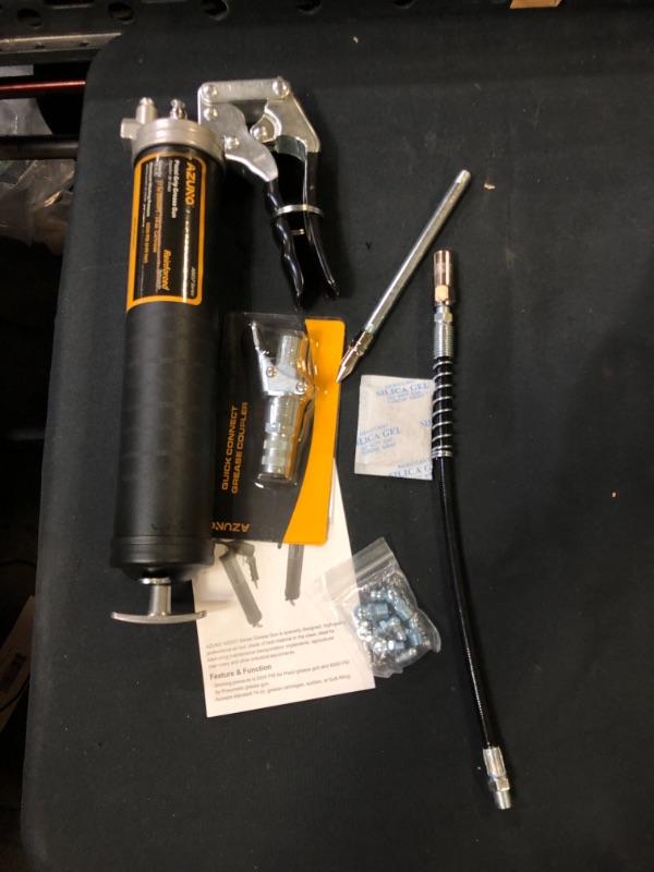 Photo 2 of AZUNO Pistol Grip Grease Gun, 6500 PSI Heavy Duty Grease Guns with Flex Hose, Metal Extension, Professional Coupler and Sharp Nozzle
