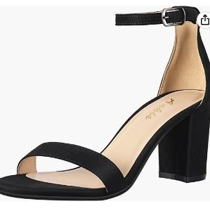 Photo 1 of Ankis Nude Black Silver Gold Heels for Women Open Toe Ankle Strap Chunky Heel Pump Sandals Party Wedding Strappy Buckle Sandals Standard Size 2.75 Inches Tall Thick Heel Design - size 7 . 5 
