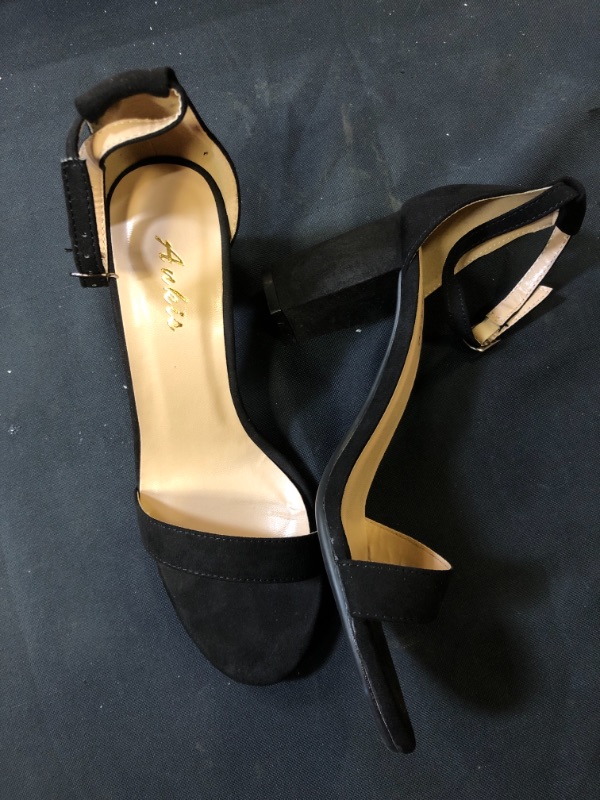 Photo 2 of Ankis Nude Black Silver Gold Heels for Women Open Toe Ankle Strap Chunky Heel Pump Sandals Party Wedding Strappy Buckle Sandals Standard Size 2.75 Inches Tall Thick Heel Design - size 7 . 5 
