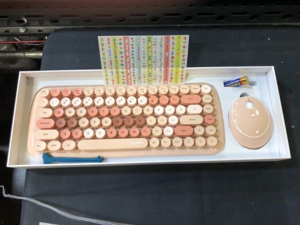 Photo 2 of 2.4G USB Wireless Keyboard and Mouse Combo, Multi-Color Typewriter Style Round Keycap, Cute Candy Colors, Compatible with Notebook, PC (104 Keys,Milk Tea)
