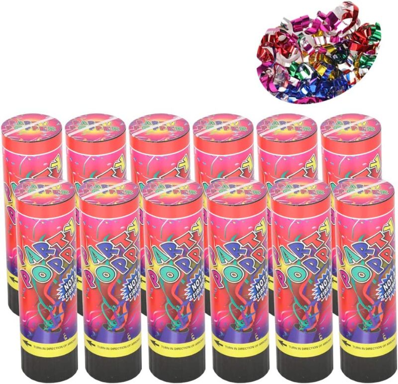 Photo 1 of Allinthree 6inch Party Confetti Popper, Set of 12pcs for Birthday Party, Spring as Power Fast to Clean (Metallic)
