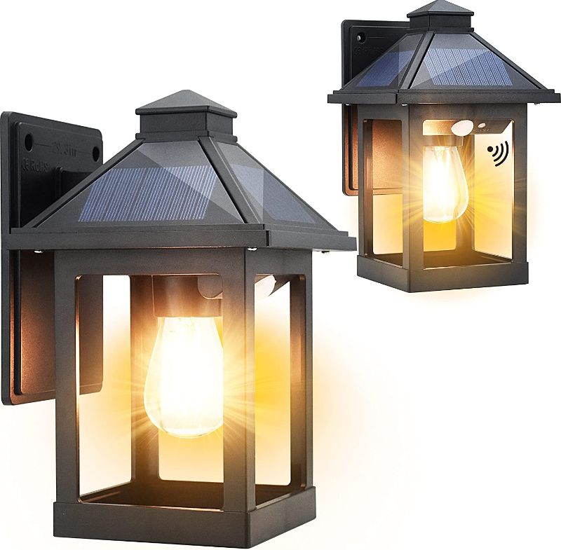 Photo 1 of 2 Pack Solar Wall Lanterns Outdoor with 3 Modes, CYHKEE Wireless Dusk to Dawn Motion Sensor LED Sconce Lights IP65 Waterproof, Exterior Front Porch Security Lamps Wall Mount Patio Fence Decorative
