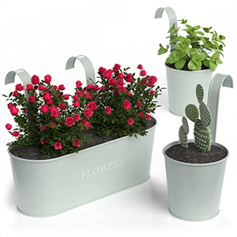 Photo 1 of Barnyard Designs Galvanized Living Wall Planter, Indoor Outdoor Hanging Vase Plant Pot, Metal Farmhouse Wall Decor, Rustic Herb Flower Boxes Plant Holder, Wall Buckets, Mint, Set of 3
