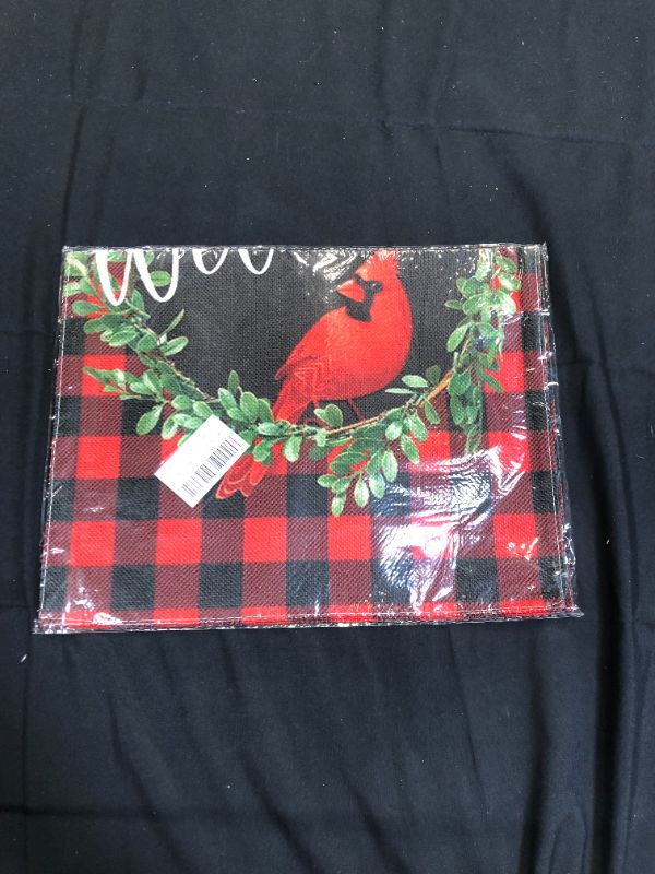 Photo 2 of Cardinal Christmas Garden Flag 12.5 x 18 Inch | Outdoor Christmas Decorations Wreath Welcome Garden Flag | Buffalo Check Plaid Winter Yard Flag Double Sided | Holiday Outdoor Flags
