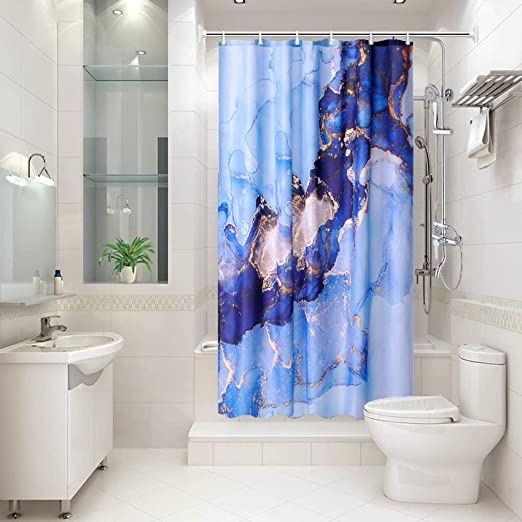 Photo 1 of ABSTRACT BLUE MARBLE SHOWER CURTAIN 71X71