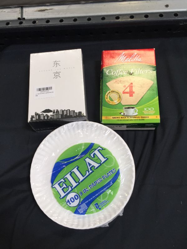 Photo 1 of 3 PCS ITEMS - DISH CLOTHS, COFFE FILTERS AND PAPER PLATES