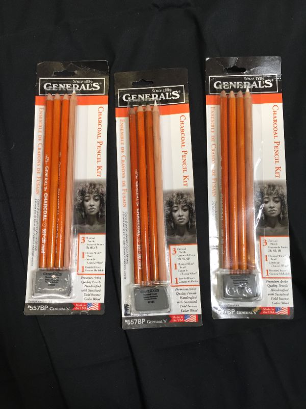 Photo 1 of GENERAL'S Charcoal Drawing Set, White/Black, Set of 4 Pencils and 1 Eraser - 321742
3 PCK