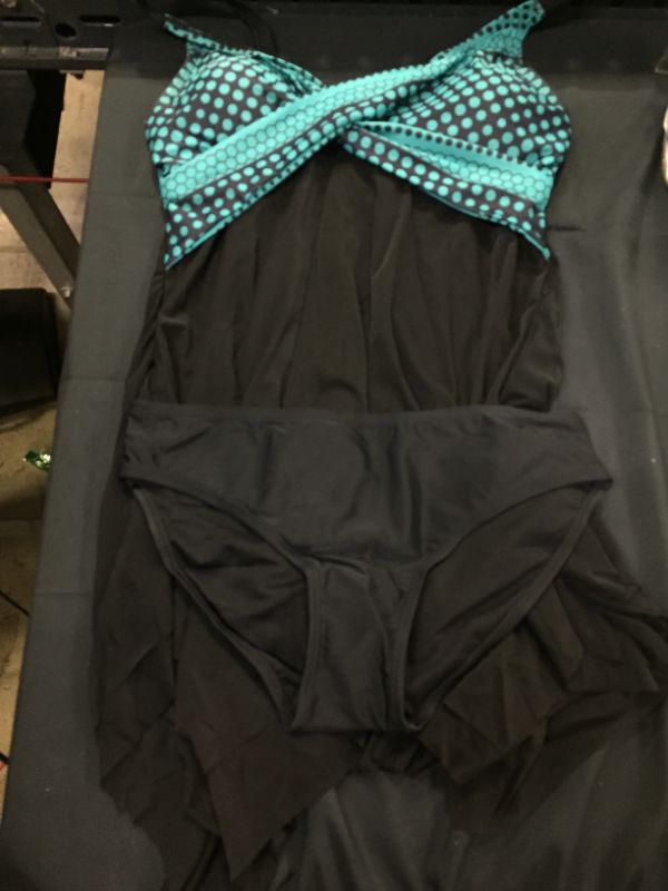 Photo 1 of Aleumdr Women Retro Polka Dot Mesh Print Swimsuit Two Piece Tankini Swimdress Tankini Top Set with Bikini Bottom
SMALL
