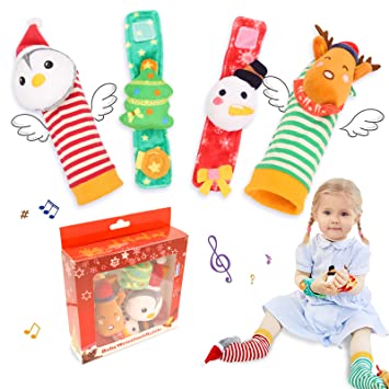 Photo 1 of Baby Wrist Rattle & Foot Finder Socks - Infant Developmental Sensory Toy for Boys and Girls from 0 to 6 Months Old - Cute Garden Bug Edition 4 Piece Set - 2 PCK
