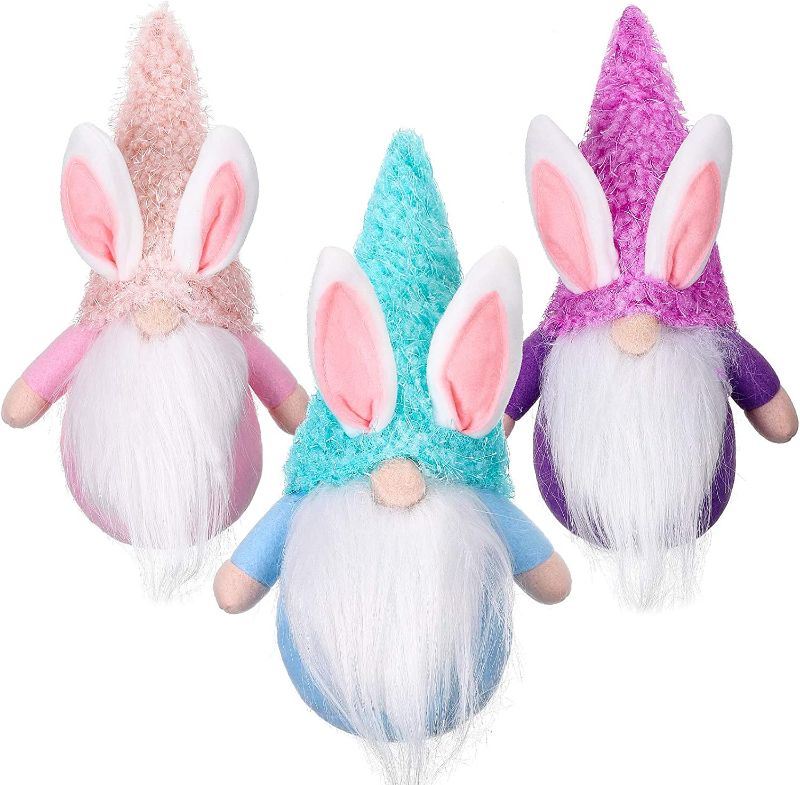 Photo 1 of 3 Pieces Easter Bunny Gnome, Plush Rabbit Gnomes Girls Scandinavian Tomte Nisse Elf Dwalf Toy Swedish Rabbit Doll Household Decor Room Party Decor for Boys Girls Present Spring Easter Figurine
