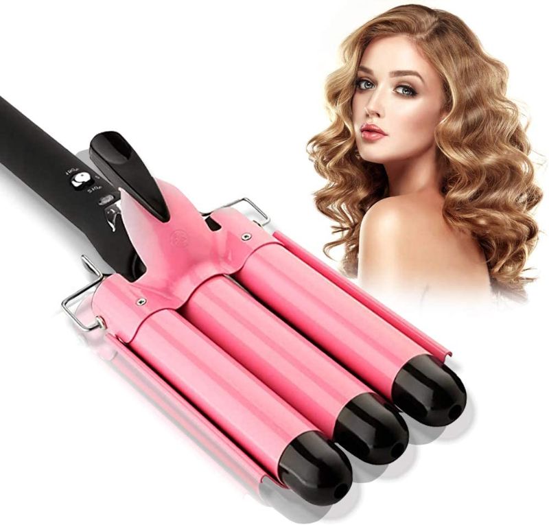 Photo 1 of 3 Barrel Curling Iron Wand - Soyond 1 Inch Ceramic Tourmaline Triple Barrels Hair Waver Iron 25mm Hair Crimper with Dual Voltage Beach Waves Curling Iron Temperature Adjustable Hair Curling Iron
