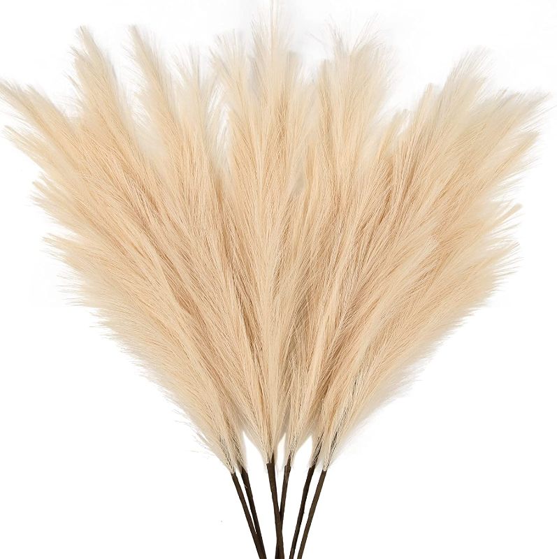 Photo 1 of ZIFTY 2-Pcs 38"/3.1FT Faux Pampas Grass Large Tall Fluffy Artificial Fake Flower Boho Decor Bulrush Reed Grass for Vase Filler Farmhouse Home Wedding Decor (Beige)
