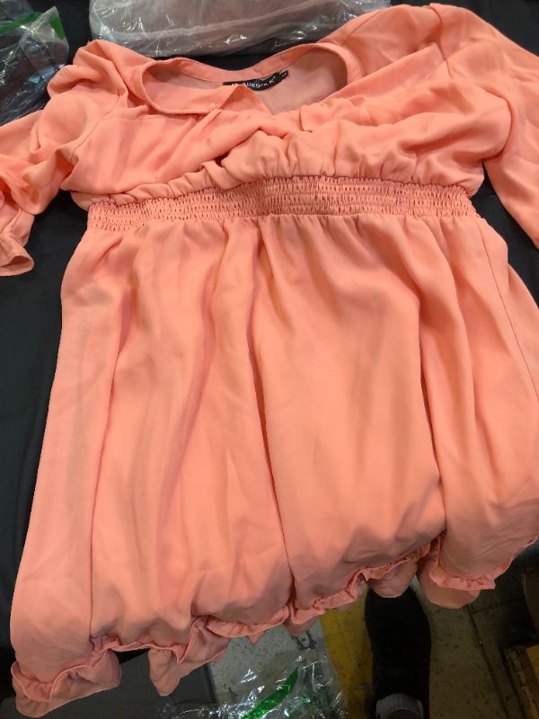 Photo 1 of Allegra K Women's Ruffle Hem 3/4 Sleeve A-Line Smocked Short Chiffon Dress SIZE LARGE 
