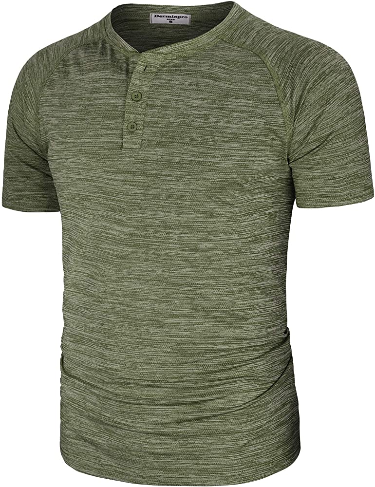 Photo 1 of Derminpro Men's Collarless Golf Shirts Slim Fit Quick Dry Athletic Sport Shirt - MEDIUM -