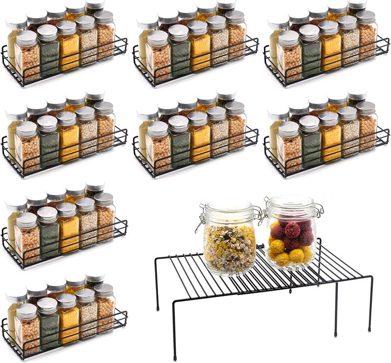 Photo 1 of Alloy Steel Spice Rack Organizer Wall Mount (8 PC), Hanging Black Spice Organizer Shelf, Expandable Stackable Size: 10.51x4.33x1.83 Inches
