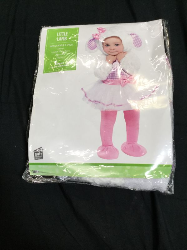 Photo 2 of Amscan Baby Little Lamb Halloween Costume for Infants, Includes a Dress, a Hood, Tights and Booties Size: 12-24 Months
