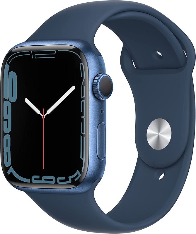 Photo 1 of FACTORY SEALED - Apple Watch Series 7 [GPS 45mm] Smart Watch w/ Blue Aluminum Case with Abyss Blue Sport Band. Fitness Tracker, Blood Oxygen & ECG Apps, Always-On Retina Display, Water Resistant - FACTORY SEALED -