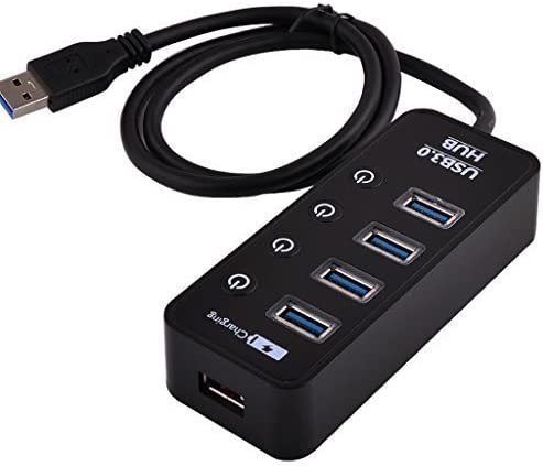 Photo 1 of Techshowe USB 3.0 4 Ports Super Speed USB Hub with Individual Power Switches and 1 Charging Port Black