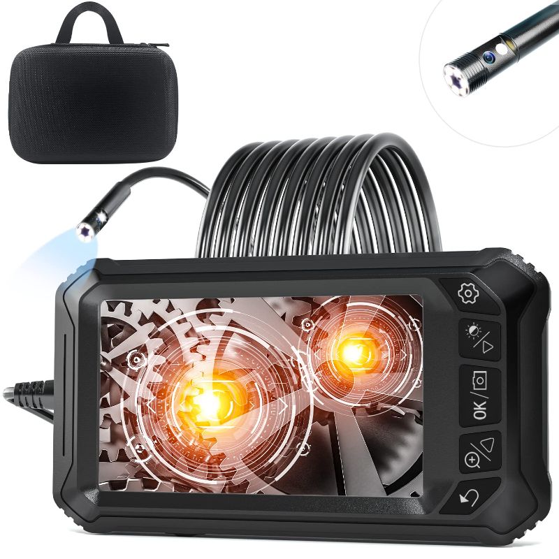 Photo 1 of CIMELR Dual Lens 5 Inchs IPS Screen Endoscope, Inspection Camera with 16.5ft Flexible Cable, Waterproof Borescope Snake Camera with 6+1 LED Lights, 4.0X Zoom, 32GB Card, 4 Tools Industrial Endoscope
