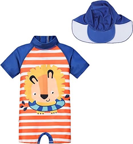 Photo 1 of Baby Boy UPF50+ One Piece Zip Swimsuit with Sun Hat Sun Protection Bathing Suit SIZE SMALL
