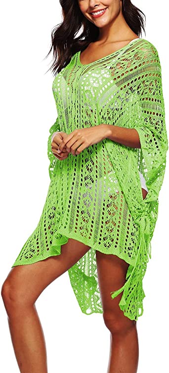 Photo 1 of Dasior Women's Crochet Lace Hollow-Out Cover up Bikini Swimwear Bathing Suit Beachwear