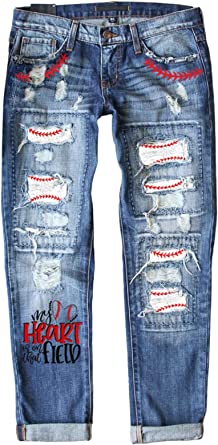 Photo 1 of Astylish Womens Plaid Patch Ripped Boyfriend Distressed Stretch Skinny Denim Jeans with Hole - LARGE -