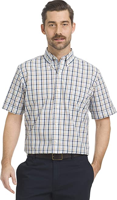 Photo 1 of ARROW USA 1851 Men's Big and Tall Hamilton Poplins Short Sleeve Button Down Plaid Shirt - 3XL -