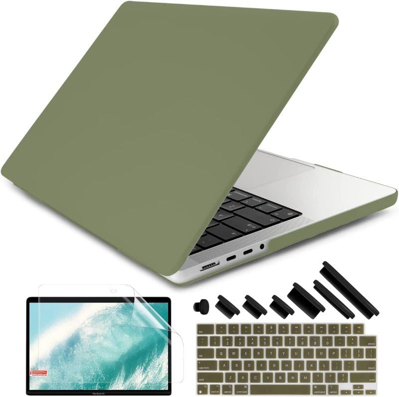 Photo 1 of DONGKE Compatible with MacBook Pro 16 inch Case 2022 2021 Release Model A2485 M1 Pro/Max, Plastic Hard Shell Case with Keyboard Cover & Screen Protector for MacBook Pro 16 with Touch ID, Avocado Green