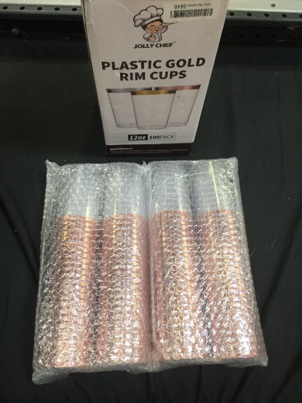 Photo 2 of 100 PACK Rose Gold Plastic Cups,12Oz Clear Plastic Cups Tumblers, Elegant Rose Gold Rimmed Plastic Cups, Disposable Cups WithRose Gold Rim Perfect For Wedding,Thanksgiving Day, Christmas Party Cups