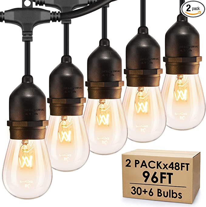 Photo 1 of 96FT (2 x 48FT) Dimmable Outdoor Bistro String Lights for Patio, Waterproof Hanging Vintage 11W Edison Bulbs, 48Ft Commercial Lights String Perfect for Cafe Backyard Pergola, Blk(96ft)
