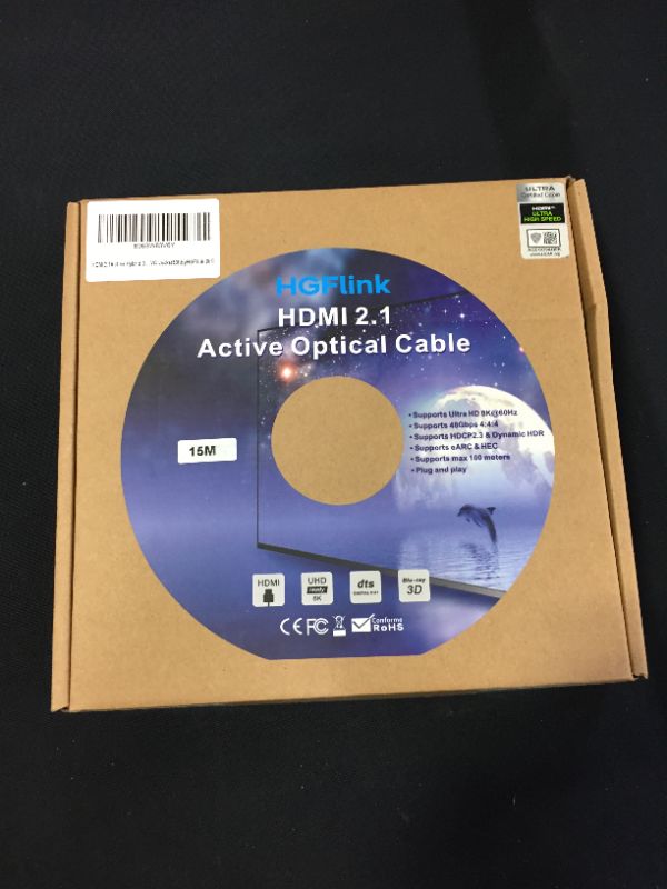 Photo 3 of 8K HDMI 2.1 Fiber Optic Cable 50ft HGFlink Ultra HD Support Dynamic HDR eARC 8K60Hz 4K120Hz 48Gbps HDCP 2.2 Backward Compatible with HDMI2.0 HDMI1.4 Easy to Plug and Play PVC Jacket
