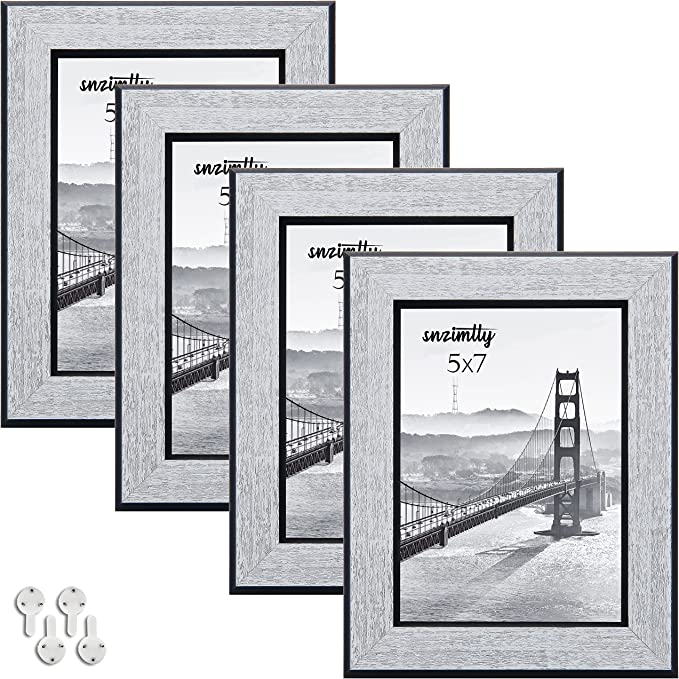 Photo 1 of 5x7 Picture Frame Set of 4 High Definition Glass Photo Frames Glacier Gray Matte Flat Plastic Frame for Wall Mounting or Tabletop Display,Snzimtty
