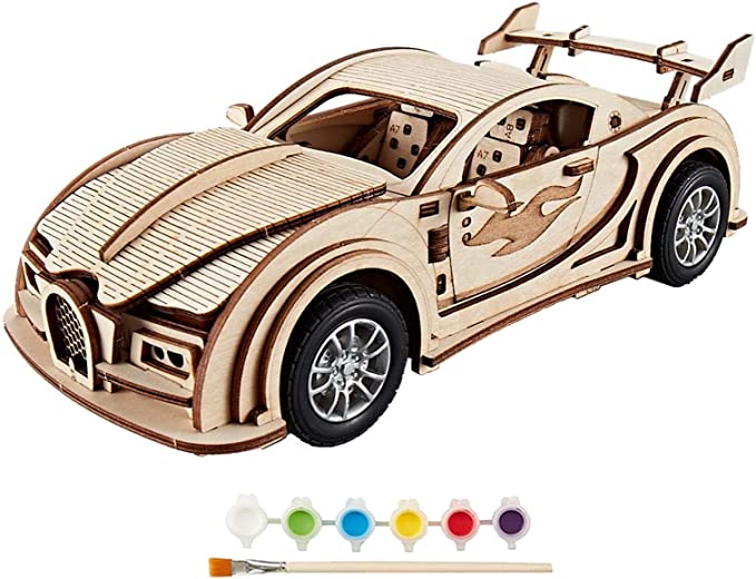 Photo 1 of Think Gizmos TG905 - Wooden Racing Car - Build Your own Laser Cut Wood Car Kit with Engine Sounds and Lights for Adults and Kids - Building Craft Jigsaw Set
