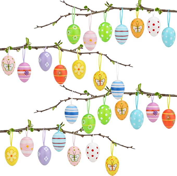 Photo 1 of 28 Pieces Colorful Easter Hanging Eggs,Easter Hanging Ornaments Easter Hanging Decorative Easter Eggs Painted for DIY Crafts, Spring Party, Home and School Decorations
