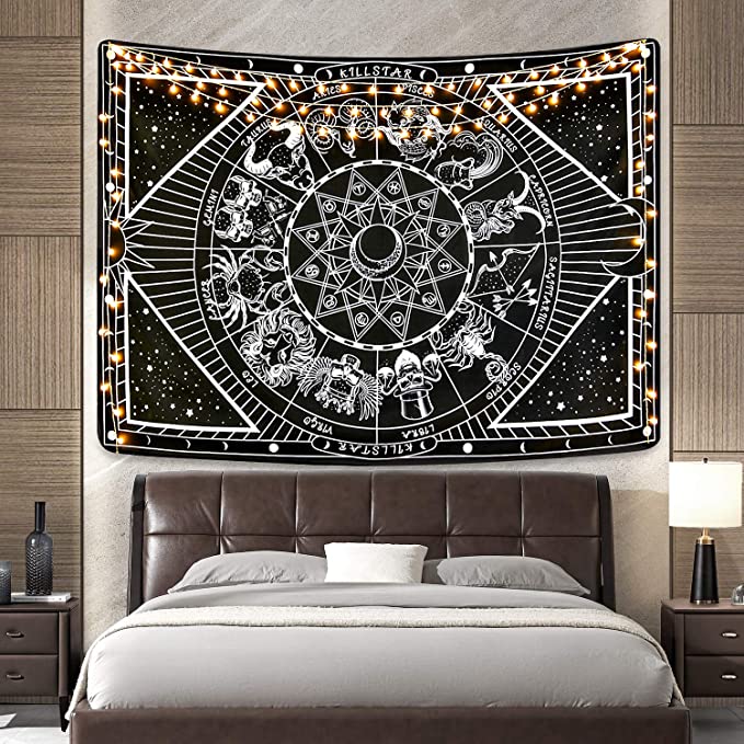 Photo 1 of 12 Constellation Tapestry Star Sun Tarot Tapestry Black and White Hippy Celestial Bohemian Home Decor (71" x 92.5")