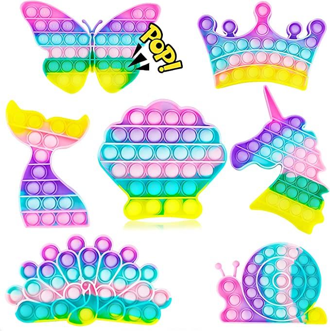 Photo 1 of 7 Pack Pop Popper Sensory Set Kit Toy Stress Bubble Special Need Gift for Girl Kid Teen Adult Friend ADHD Butterfly Unicorn Mermaid Crown Snail Peacock
