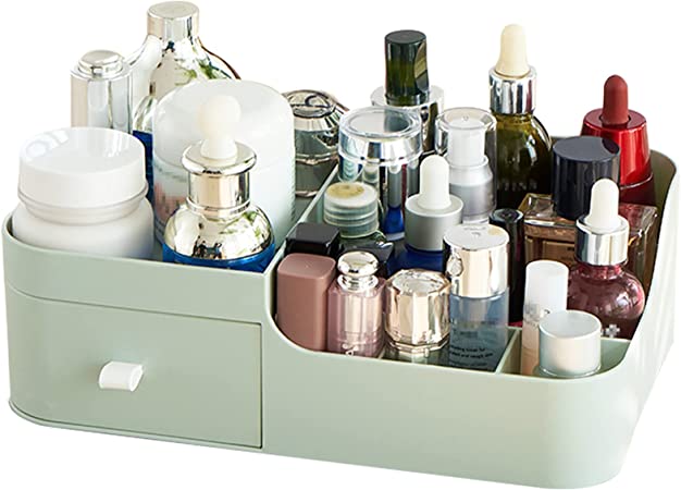 Photo 1 of Abiudeng Makeup Desk Organizer with Drawers,Small Bathroom Organizer Countertop for Cosmetics,Skincare,Vanity Holder for Lipstick, Brushes, Lotions, Eyeshadow, Nail Polish and Jewelry(green)
