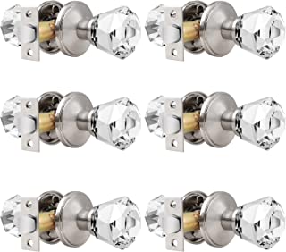 Photo 1 of 6 Pack Orger Crystal Passage Door Knobs with Faceted Diamond Shape, Interior Non-Locking Door Hardware for Hallway/Closet, Classic Glass Door Handle with Satin Nickel Rosette
