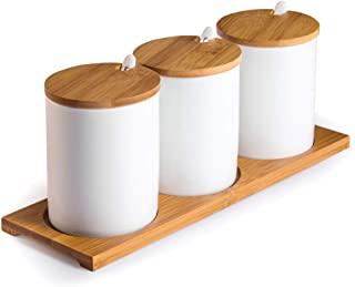 Photo 1 of Ceramic Sugar Bowls with Bamboo Lids and Spoons-June Sky Muti-Functional Round Condiment Jar for Home- Spice Storage Canister,10.8 oz 320 ML,3 Pcs Set
