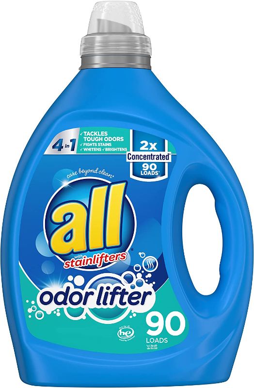 Photo 1 of all stainlifters Odor Lifter Laundry Detergent Liquid 2X Concentrated Tackles Tough for Super Sporty Families 90 Loads, Fresh, 80.1 Fl Oz