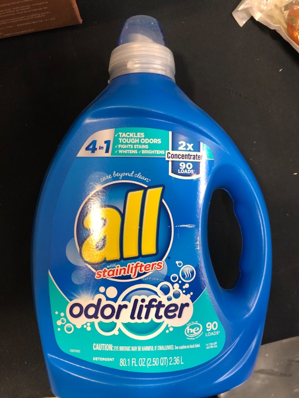 Photo 2 of all stainlifters Odor Lifter Laundry Detergent Liquid 2X Concentrated Tackles Tough for Super Sporty Families 90 Loads, Fresh, 80.1 Fl Oz