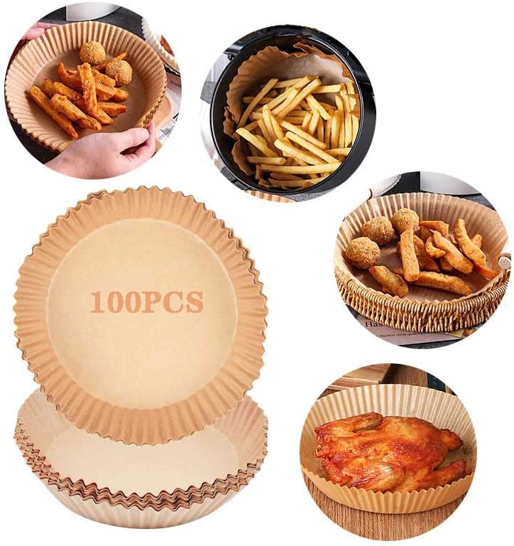 Photo 1 of 100PCS Air Fryer Disposable Paper Liner,  Natural Parchment Paper Non-stick, Baking Paper for Air Fryer Oil-proof, Water-proof, Food Grade Parchment for Baking Roasting Microwave(6.3In -100Pcs,Wood)