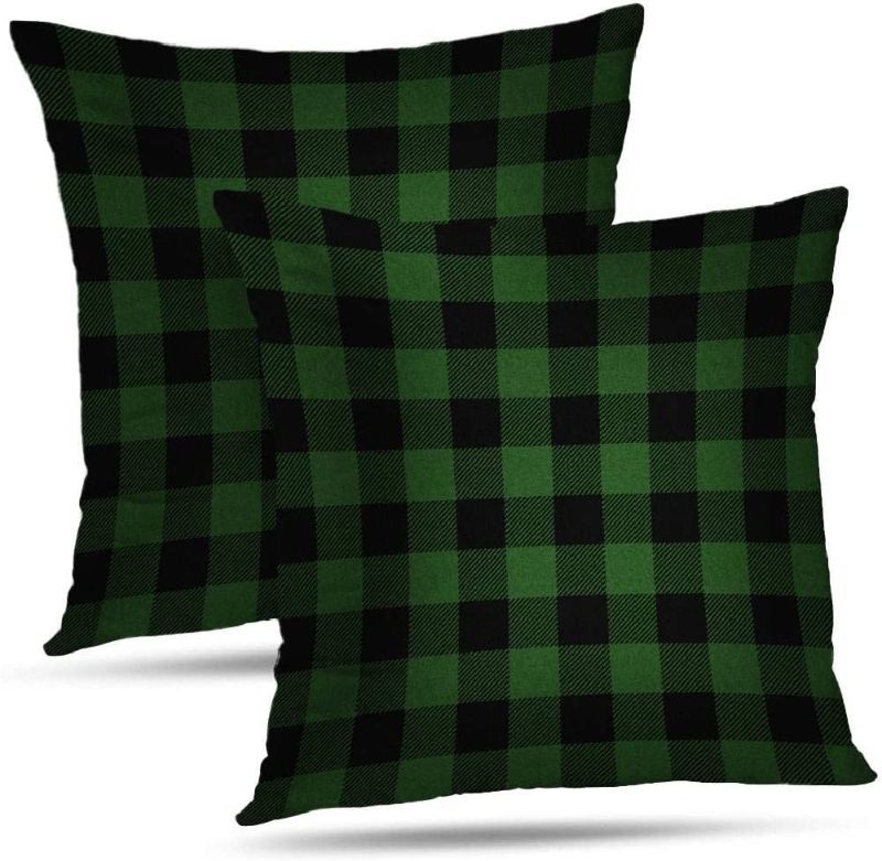 Photo 1 of Darkchocl Set of 2 Daily Decoration Throw Pillow Covers Green Buffalo Plaid Plaid Green Square Pillowcase Cushion for Couch Sofa or Bed Modern Quality Design Polyester 18 x 18 Inch COVERS ONLY